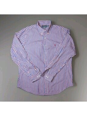 Ralph Lauren Custom Fit 17.5 XL Red Blue Vertical Stripe Button Down